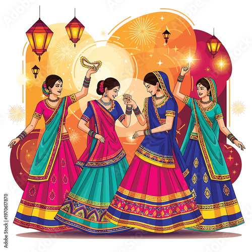 Indian women in traditional dance attire.