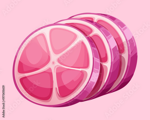 Multiple slices of pink ham meat for deli shop and breakfast sandwich ingredient concept - Vector Illustration
