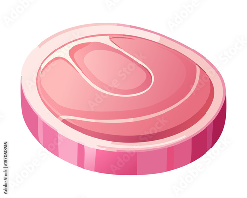 Round slice of pink ham meat for grocery store and restaurant menu sandwich design - Vector Illustration