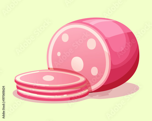Thick slice of pink sausage meat for breakfast cooking and traditional deli shop display - Vector Illustration