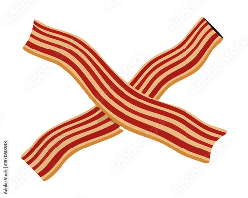 Two slices of crispy bacon strips for breakfast meal and savory snack recipe promotion - Vector Illustration