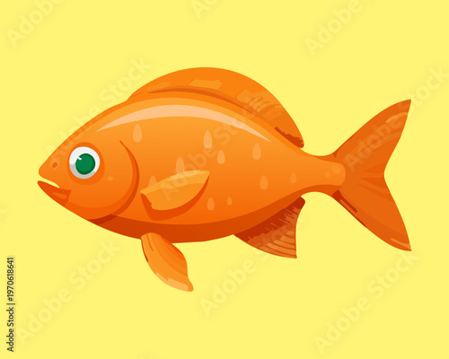 Single orange fish swimming for aquatic life and seafood restaurant menu design themes - Vector Illustration