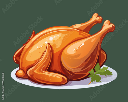Golden brown roast chicken for restaurant branding and gourmet poultry dish promotional marketing - Vector Illustration