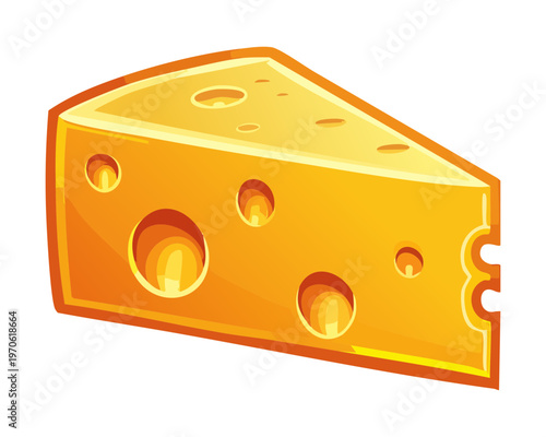 Wedge of yellow swiss cheese with holes for dairy product and healthy snack branding - Vector Illustration