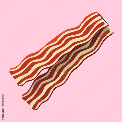 Crispy strips of fried bacon for breakfast meal and savory meat snack promotion - Vector Illustration