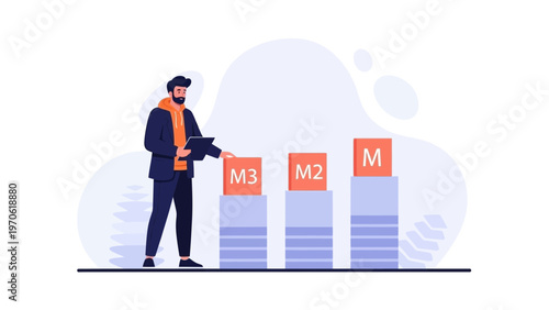 Business growth concept, man analyzing marketing data on bar chart