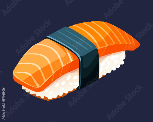 Delicious salmon nigiri sushi piece for japanese food market and gourmet seafood menu - Vector Illustration