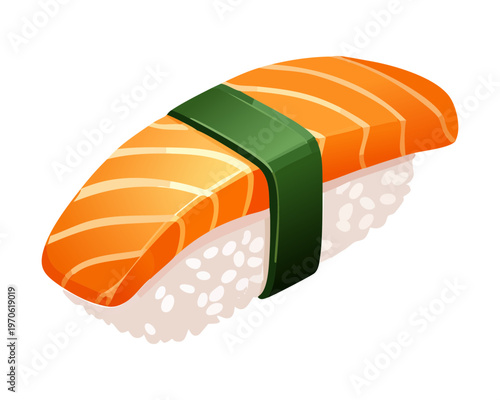 Traditional salmon nigiri sushi for asian restaurant branding and healthy seafood snack illustration - Vector Illustration