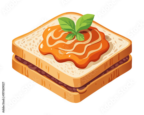 Freshly prepared toasted sandwich for gourmet bakery shop and quick healthy snack option - Vector Illustration
