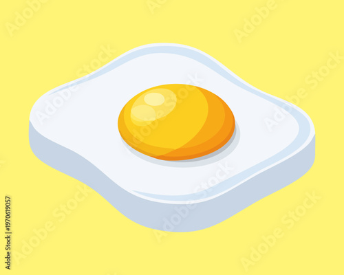 Fried egg sunny side up with yellow yolk for healthy protein breakfast and diner menu - Vector Illustration