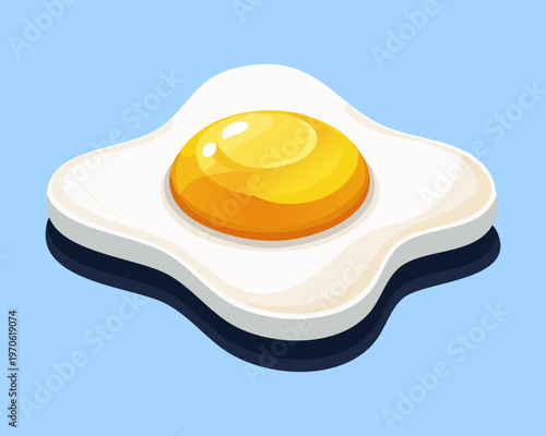 Fried egg with vibrant yellow yolk on a blue surface for breakfast restaurant branding design - Vector Illustration
