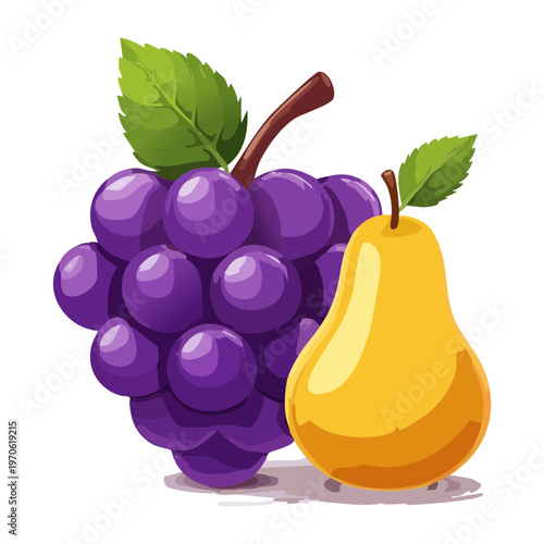 Fresh grapes and yellow pear fruit for healthy organic snack and diet nutrition concept design - Vector Illustration
