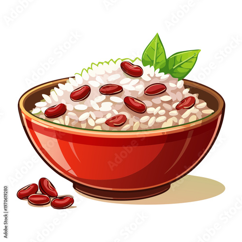 Red bean soup or porridge for healthy breakfast and traditional asian dessert and snack menu - Vector Illustration
