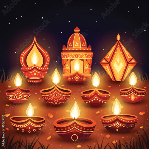 Diwali Festival Lights Decorations Burning.