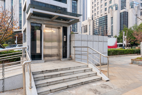 Elevators in modern city squares