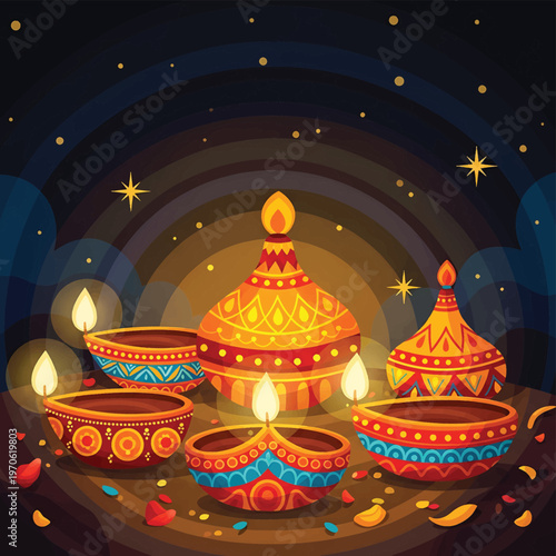 Diwali Festival Traditional Indian Diyas.