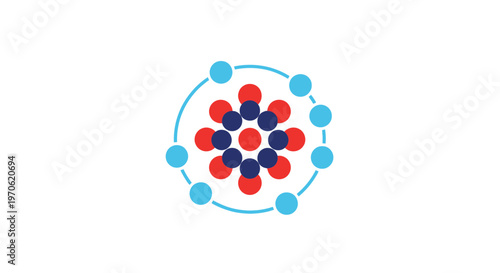 Abstract Atomic Structure Vector Illustration Featuring Concentric Colorful Molecular Orbits and Particle Nodes for Scientific Research and Educational Design Concepts