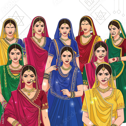 Group of Indian women in traditional attire.