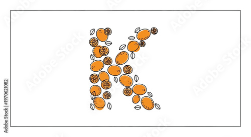 Letter K formed by dried apricots and seeds, healthy food alphabet, organic snack
