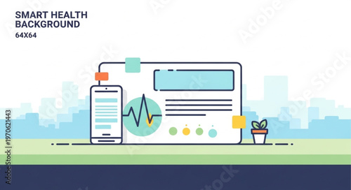 Smart health monitoring interface on phone and screen with heart rate graph.
