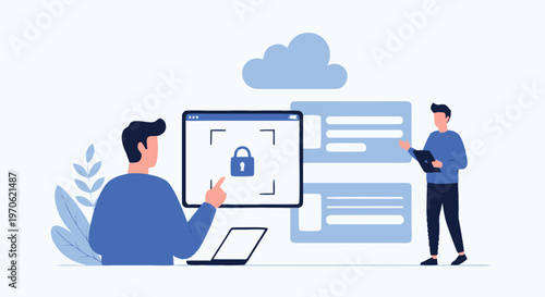 Conceptual Illustration of Data Protection and Security with People.