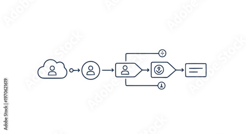 Conceptual illustration of data flow, cloud computing, and information processing.