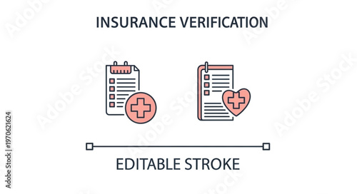 Insurance Verification Concept with Medical Records and Heart Symbol.