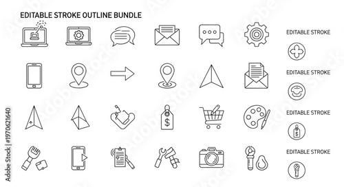 Editable Stroke Outline Bundle - Hand-Drawn Icons for Modern Design.