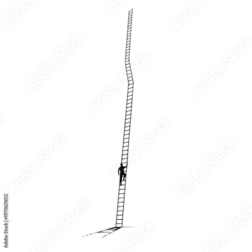 Ambitious Silhouette Climbs a Challenging, Endless Ladder Towards the Sky – Symbolizing Perseverance, Growth, and the Long Journey to Success