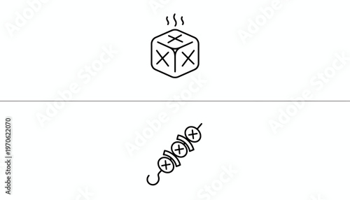 Hot Meat Cube and Kebab Skewer Icons: Concept of Grilling, BBQ, and Food Preparation