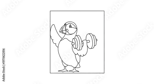 Funny Puffin Lifting Weights, Cartoon Animal Fitness, Healthy Lifestyle Concept