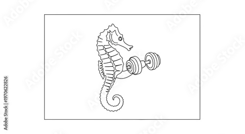 Funny Seahorse Lifting Dumbbell, Fitness, Strength Training, Healthy Lifestyle, Gym Workout, Cartoon Style