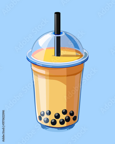 Bubble tea with tapioca pearls for sweet drink menu and boba shop branding and marketing - Vector Illustration