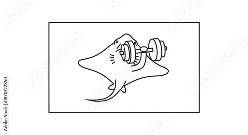 Funny Stingray Lifting Weights, Cartoon Style
