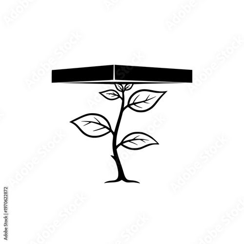 Determined plant pushing against a heavy barrier, symbolizing unwavering strength, persistent growth, and overcoming adversity with resilience.