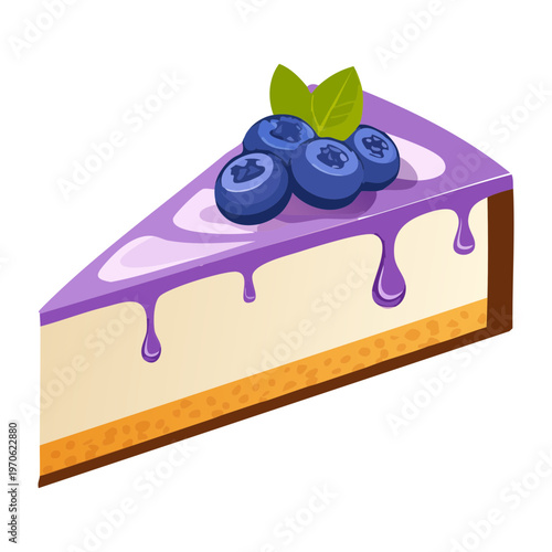 Slice of blueberry cheesecake for sweet dessert menu and bakery shop promotion and branding design - Vector Illustration