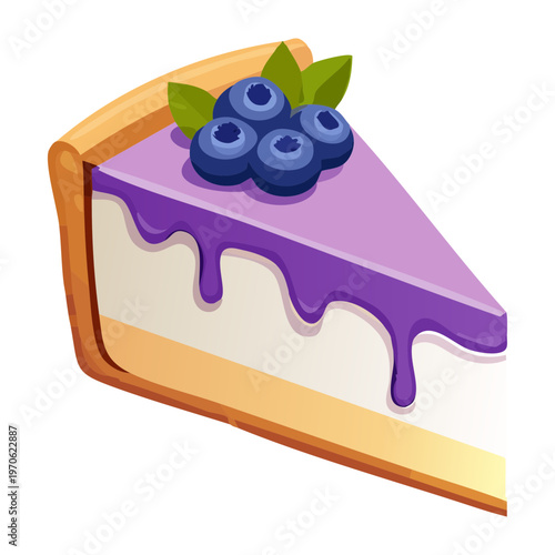 Creamy blueberry cheesecake slice for sweet treats and bakery menu and restaurant dessert options design - Vector Illustration