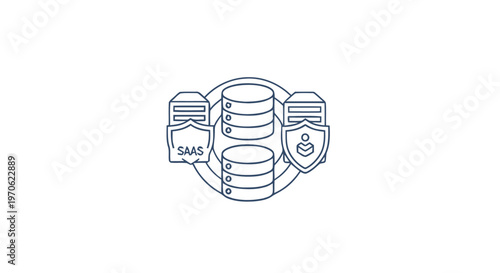 Conceptual Illustration of Data Storage, Security, and SaaS Solutions.