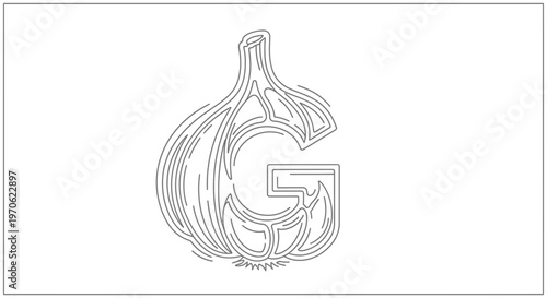 Garlic Letter G Logo, Alphabet Vegetable Design, Organic Food Symbol