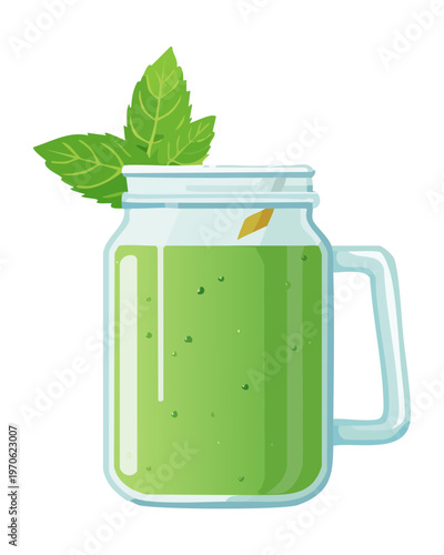 Fresh green smoothie for healthy breakfast and detox drink menu and wellness center marketing design - Vector Illustration