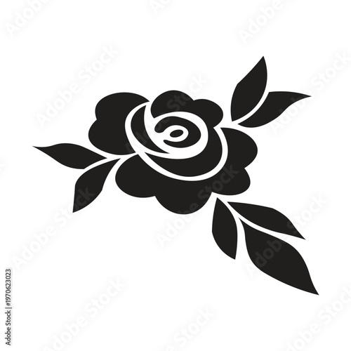 image of rose flower and its leaves silhouette illustration Rose flower is a thorny shrub plant with fragrant flowers in 5 petals (usually red, white, yellow, pink) and pinnate compound leaves with se