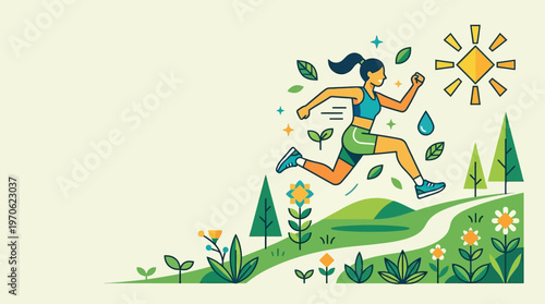 Healthy Lifestyle Concept Woman Running in Nature
