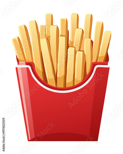 French fries in a red paper box for fast food menu and snack bar branding - Vector Illustration