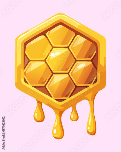 Dripping honeycomb with sweet golden nectar for natural organic honey product and bee farm branding - Vector Illustration