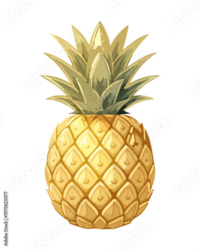 Fresh tropical pineapple fruit with vibrant green leaves for summer refreshments and healthy organic snack themes - Vector Illustration