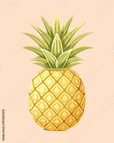 Single whole pineapple fruit with detailed texture and crown for healthy lifestyle and exotic food marketing - Vector Illustration