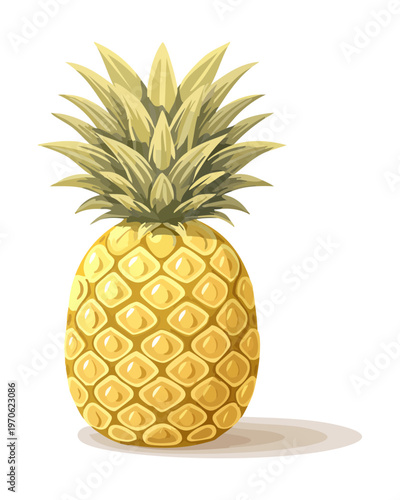 Ripe pineapple fruit showing detailed scales and green leaves for tropical vacation and healthy eating concepts - Vector Illustration