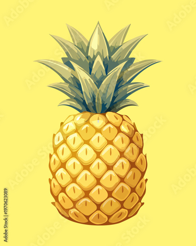 Organic whole pineapple fruit icon for smoothie bar menu and healthy lifestyle branding in bright colors - Vector Illustration