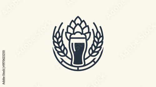 Brewery Logo with Beer Hops and Wheat