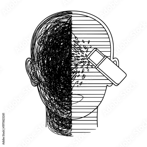 Vector illustration of a man's head with a divided brain concept